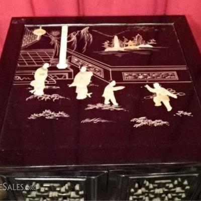 LOT 87B: PAIR CHINESE BLACK LACQUER TABLES
