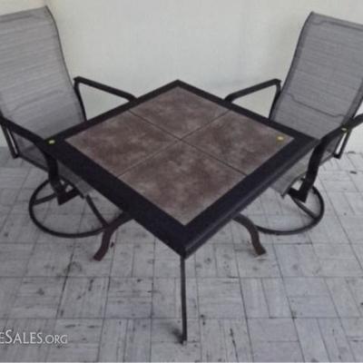 LOT 111: 3 PC PATIO SET, TABLE AND 2 SWIVEL ARMCHAIRS