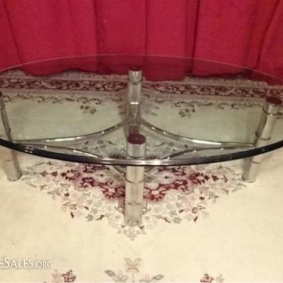 LOT 47: HOLLYWOOD REGENCY CHROME BAMBOO COFFEE TABLE