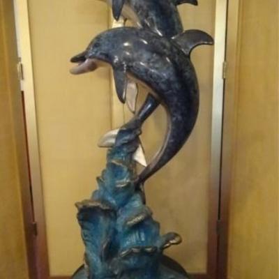 LOT 95A: HUGE PATINATED BRONZE DOLPHIN SCULPTURE