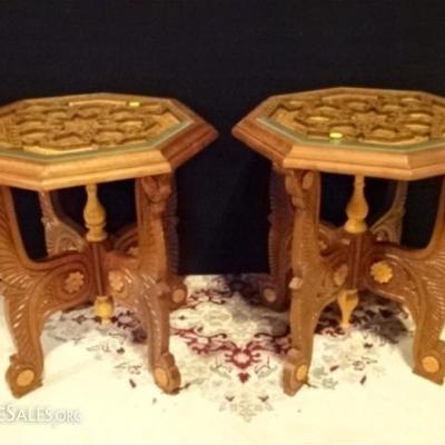 LOT 61D: PAIR CARVED WOOD TABLES