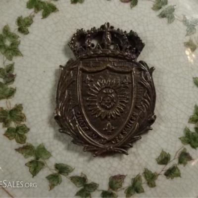 LOT 23C: 3 PC PORCELAIN PLATES WITH BRONZE APPLIQUES