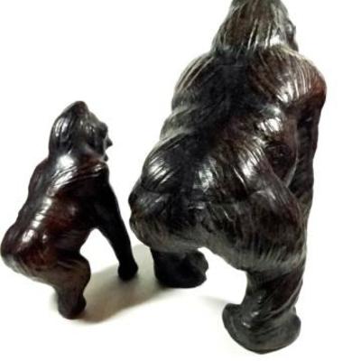 LOT 24B: 2 PC LEATHER WRAPPED GORILLA SCULPTURES