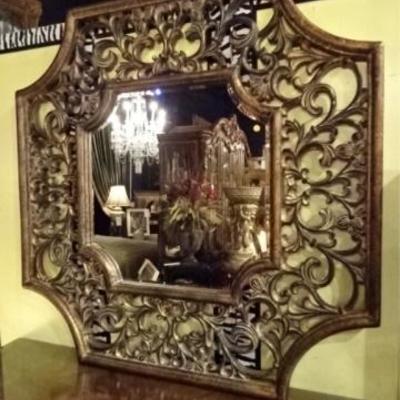 LOT 56A: LARGE ORNATE MIRROR, GOLD FINISH WOOD FRAME