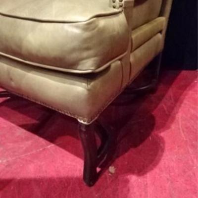 LOT 72D: GREEN LEATHER WING CHAIR
