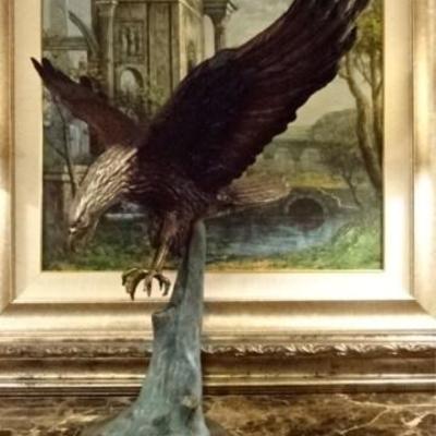 LOT 51: LARGE PATINATED BRONZE BALD EAGLE SCULPTURE