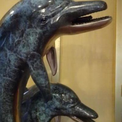 LOT 95A: HUGE PATINATED BRONZE DOLPHIN SCULPTURE