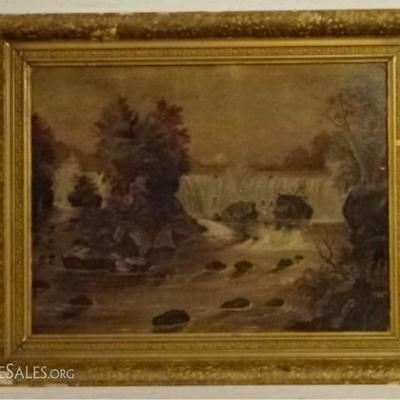 LOT 23: ANTIQUE C. W. LEPPER OIL ON BOARD PAINTING, WATERFALL