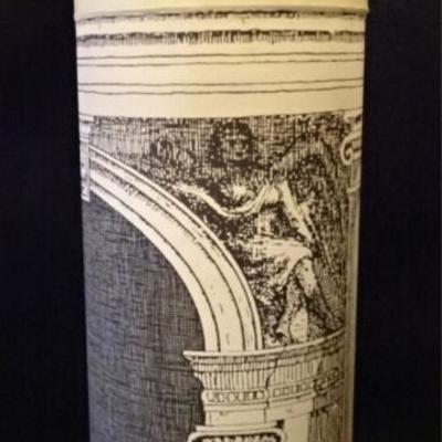 LOT 95D: TALL MID CENTURY TABLE LAMP WITH FORNASETTI WALLPAPERED COLUMN BASE