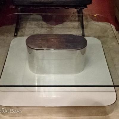 LOT 23A: 1970's GLASS AND POLISHED ALUMINUM COFFEE TABLE