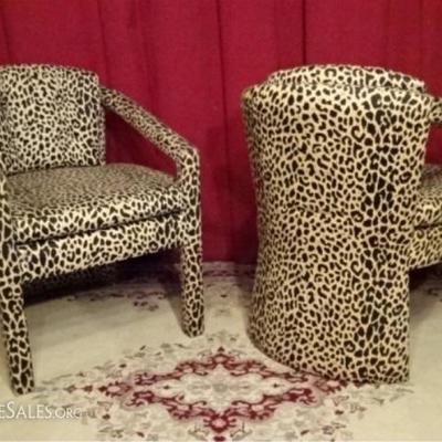 LOT 42C: PAIR MID CENTURY MODERN CHEETAH PRINT ARMCHAIRS