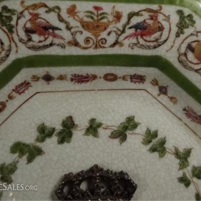 LOT 23C: 3 PC PORCELAIN PLATES WITH BRONZE APPLIQUES
