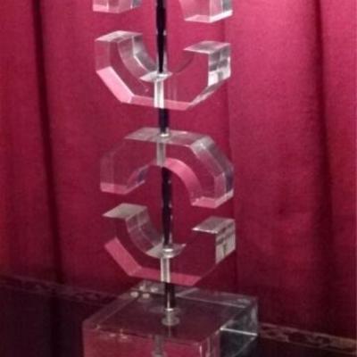 LOT 62B: LARGE STACKED BLOCK LUCITE LAMP 