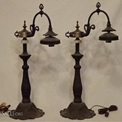 LOT 65C: PAIR VINTAGE METAL BRIDGE ARM LAMPS, EARLY 20TH C.