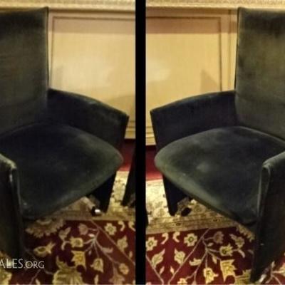 LOT 25B: PAIR MID CENTURY MODERN VELVET ARM CHAIRS