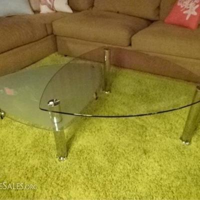 LOT 107A: MODERN CHROME AND GLASS COFFEE TABLE