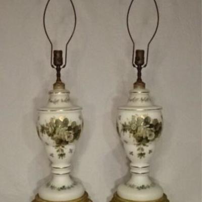 LOT 84D: PAIR VINTAGE WHITE GLASS LAMPS