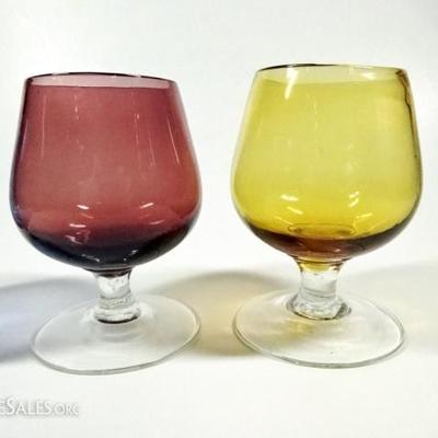 LOT 99: 6 PC HAND BLOWN BRANDY SNIFTERS, MULTI COLOR, APPROX 3"H - 3.25"H