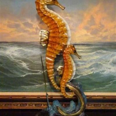 LOT 66: LARGE SEAHORSE BRONZE SCULPTURE