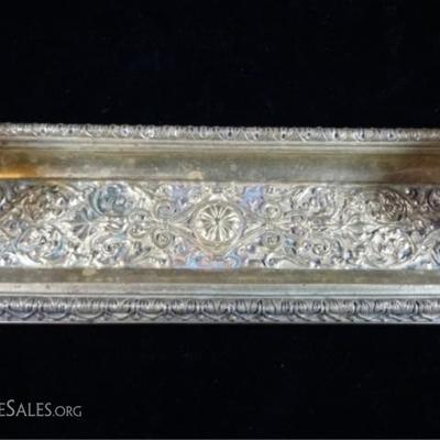 LOT 19: 2 CRYSTAL AND BRASS INKWELLS ON RECTANGULAR BRASS TRAY