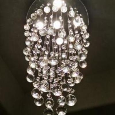LOT 98: MODERN CHANDELIER, RAIN DROP HELIX WITH CRYSTAL BALLS