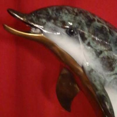 LOT 56B: LARGE PATINATED BRONZE SCULPTURE, 2 DOLPHINS