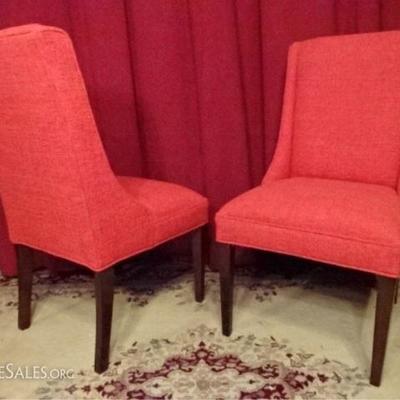 LOT 83: PAIR MODERN CHAIRS, TEXTURED BLOOD ORANGE UPHOLSTERY