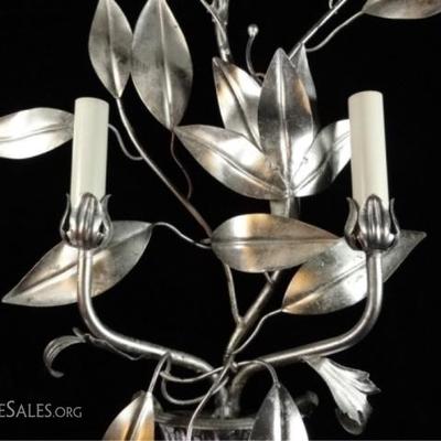 LOT 93D: PAIR SILVER METAL WALL SCONCE CANDLE HOLDERS, APPROX 25" X 12"