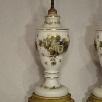 LOT 84D: PAIR VINTAGE WHITE GLASS LAMPS