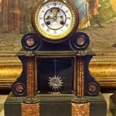 LOT 55A: 19TH CENTURY FRENCH BLACK MARBLE CLOCK GARNITURE