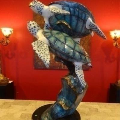 LOT 92A: HUGE PATINATED BRONZE SEA TURTLE SCULPTURE