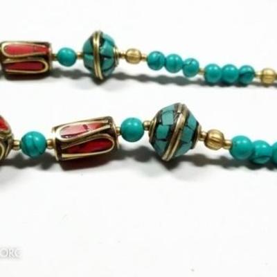 LOT 52D: TIBETAN TURQUOISE, LAPIS & RED GLASS BEAD NECKLACE