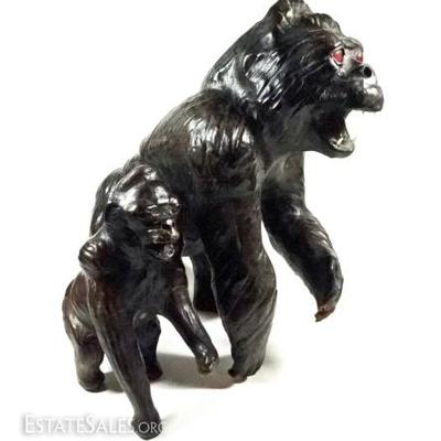 LOT 24B: 2 PC LEATHER WRAPPED GORILLA SCULPTURES