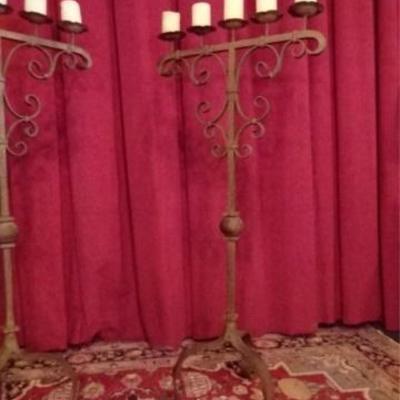 LOT 53B: PAIR 5 LIGHT IRON FLOOR CANDELABRA