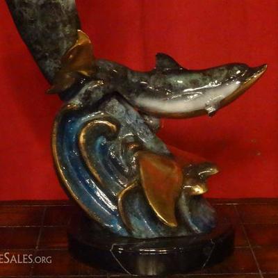 LOT 56B: LARGE PATINATED BRONZE SCULPTURE, 2 DOLPHINS