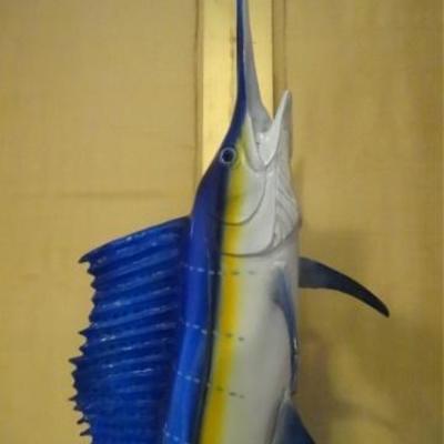 LOT 184: LARGE PATINATED BRONZE SAILFISH SCULPTURE