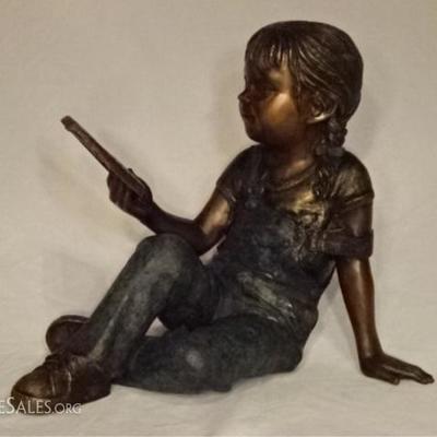 LOT 45: LARGE BRONZE SCULPTURE, GIRL READING BOOK