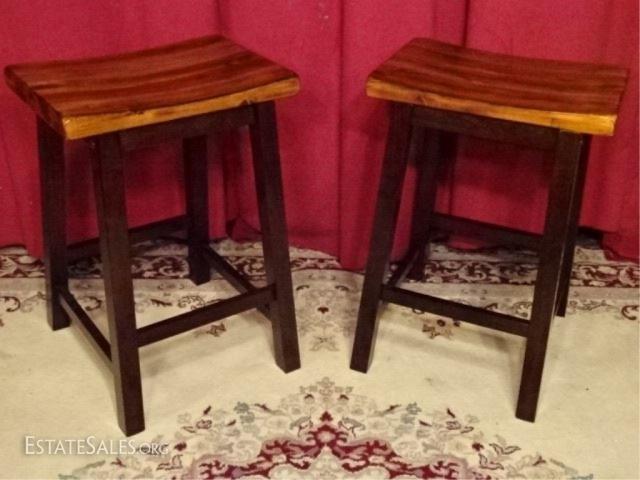 Lot 87a Pair Asian Style Wood Barstools Estatesales Org