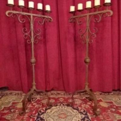 LOT 53B: PAIR 5 LIGHT IRON FLOOR CANDELABRA