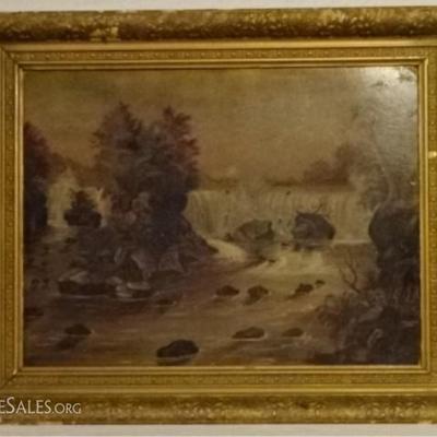 LOT 23: ANTIQUE C. W. LEPPER OIL ON BOARD PAINTING, WATERFALL
