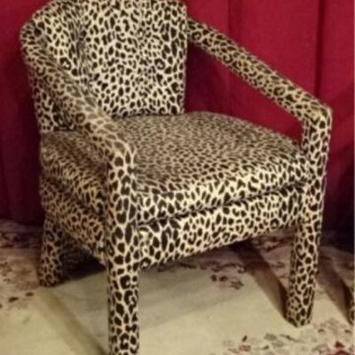LOT 42C: PAIR MID CENTURY MODERN CHEETAH PRINT ARMCHAIRS