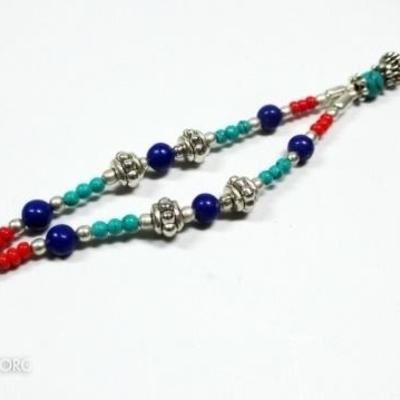 LOT 44C: TIBETAN TURQUOISE, LAPIS & CORAL NECKLACE