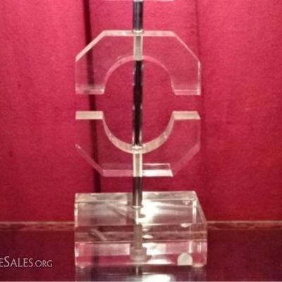 LOT 62B: LARGE STACKED BLOCK LUCITE LAMP 