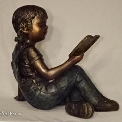 LOT 45: LARGE BRONZE SCULPTURE, GIRL READING BOOK