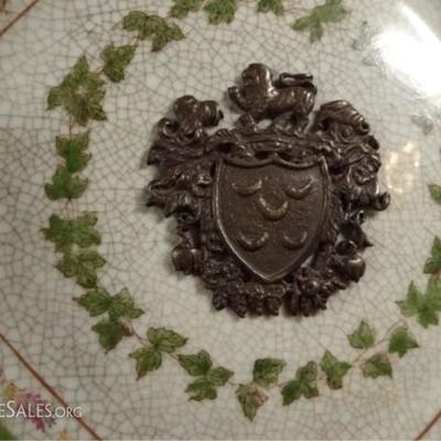 LOT 23C: 3 PC PORCELAIN PLATES WITH BRONZE APPLIQUES