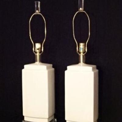 LOT 84A: PAIR WHITE CERAMIC AND LUCITE LAMPS