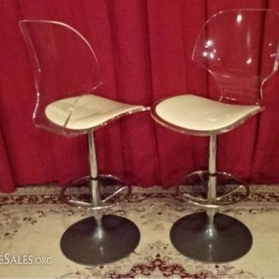 LOT 119D: PAIR VINTAGE LUCITE BARSTOOLS BY HILLS MANUFACTURING