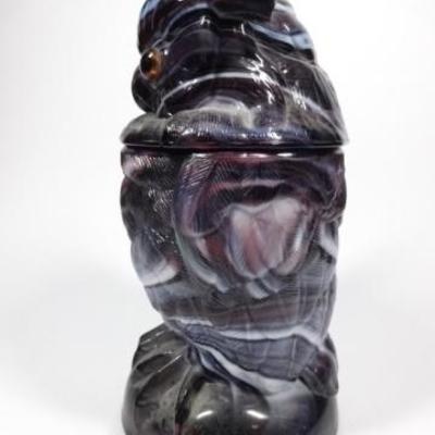 LOT 128: VINTAGE MID CENTURY IMPERIAL PURPLE SLAG GLASS OWL