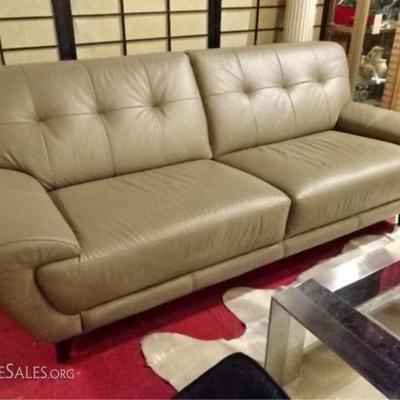 LOT 59A: MODERN DESIGN TAUPE LEATHER SOFA - 2 AVAILABLE!