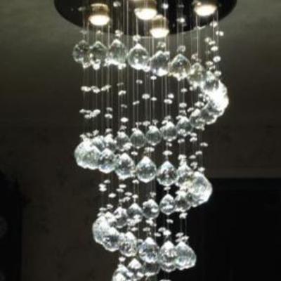 LOT 98: MODERN CHANDELIER, RAIN DROP HELIX WITH CRYSTAL BALLS